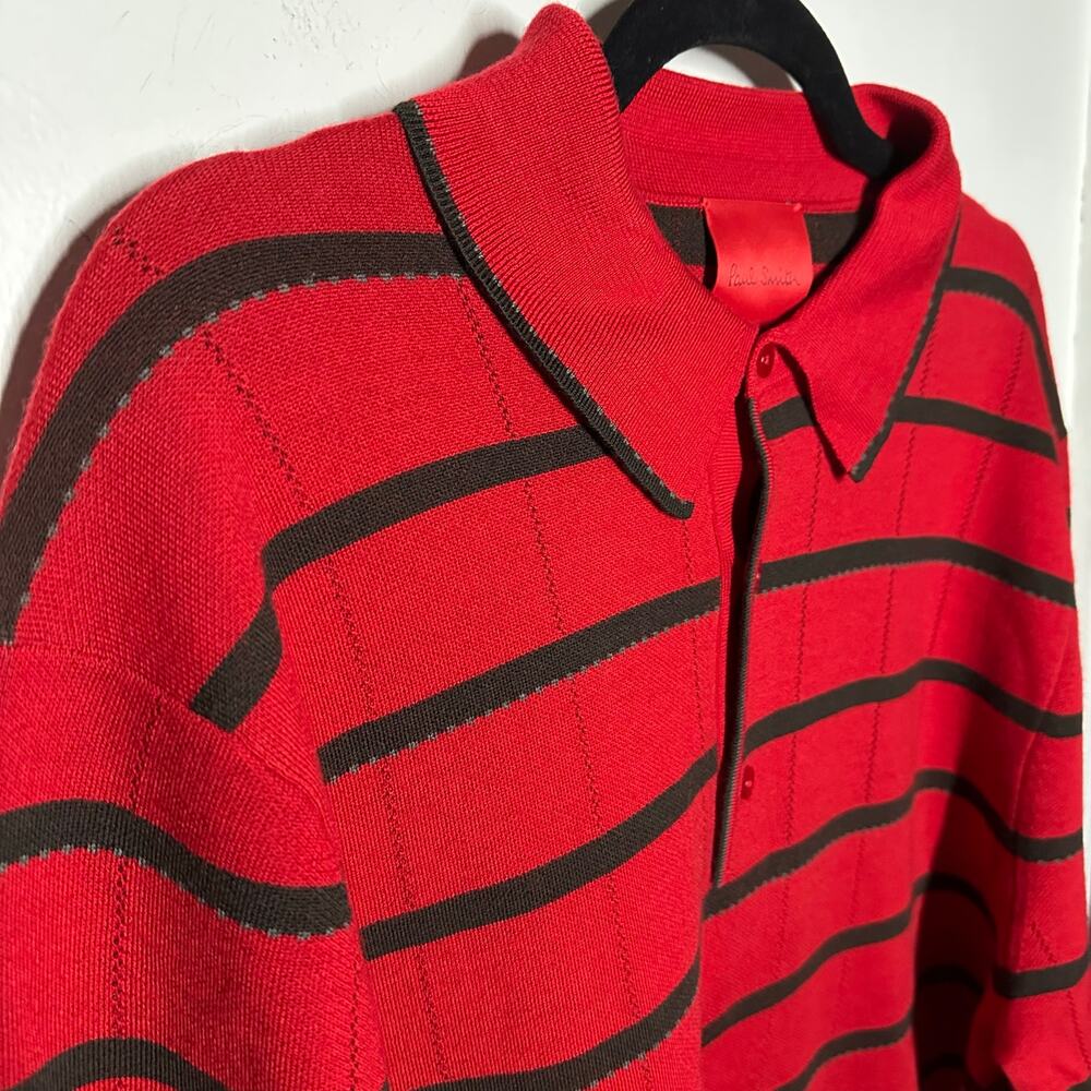 Paul Smith X Commission Men's Merino Wool Red Striped Collared Sweater Size Xxl View 4